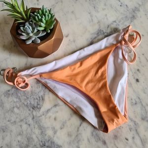 O'Neill Reversible Peach Pink White Color Block Side-Tie Bikini Swim Bottoms